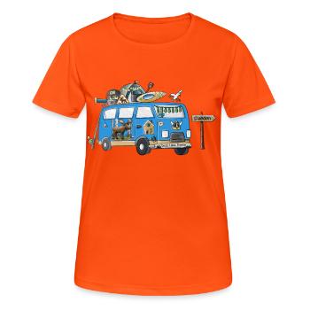 Schweden Camper Motiv Vanlife Camping Urlaub - Frauen T-Shirt atmungsaktiv - Neonorange - Vorne - AI Model Female 172 dark (172cm)