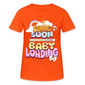 Bald Baby lädt - Frauen T-Shirt atmungsaktiv - Neonorange - Vorne - AI Model Female 172 dark (172cm)
