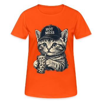 Kätzchen mit Hot Mess Cap - Frauen T-Shirt atmungsaktiv - Neonorange - Vorne - AI Model Female 172 dark (172cm)