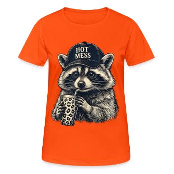 Hot Mess Waschbär Cap - Frauen T-Shirt atmungsaktiv - Neonorange - Vorne - AI Model Female 172 dark (172cm)