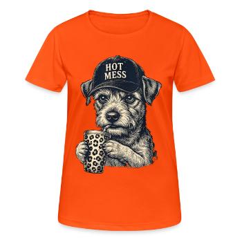 Hot Mess Dog au café léopard - T-shirt respirant Femme - orange néon - Devant - AI Model Female 172 dark (172cm)