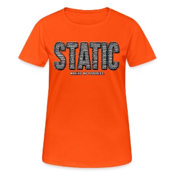 STATIC – No Progress | Retro pun - Women's Breathable T-Shirt - neon orange - Front - AI Model Female 172 dark (172cm)