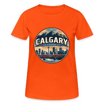 Retro Calgary Peace Bridge Travel Badge - Women's Breathable T-Shirt - neon orange - Front - AI Model Female 172 dark (172cm)