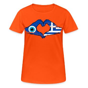 Mains du drapeau de Mati de la Grèce en forme de cœur utilisées - T-shirt respirant Femme - orange néon - Devant - AI Model Female 172 dark (172cm)