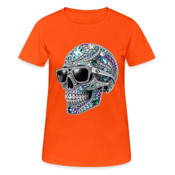 Crâne en bijou avec lunettes de soleil - T-shirt respirant Femme - orange néon - Devant - AI Model Female 172 dark (172cm)