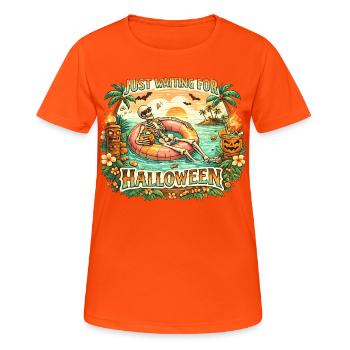 Waiting for Halloween Skeleton Hallloween Anticipation - Women's Breathable T-Shirt - neon orange - Front - AI Model Female 172 dark (172cm)