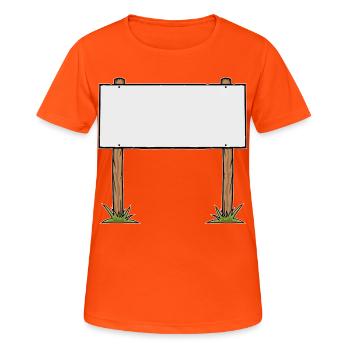 Cartoon Wooden Sign Advertising Banner - Women's Breathable T-Shirt - neon orange - Front - AI Model Female 172 dark (172cm)