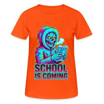 School Is Coming Icy Handheld Console Zombie - Women's Breathable T-Shirt - neon orange - Front - AI Model Female 172 dark (172cm)