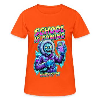 School Is Coming Winter 95 Handheld Gamer Zombie - Women's Breathable T-Shirt - neon orange - Front - AI Model Female 172 dark (172cm)