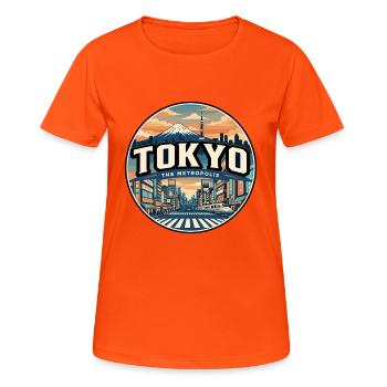 Badge de voyage rétro du mont Fuji à Tokyo - T-shirt respirant Femme - orange néon - Devant - AI Model Female 172 dark (172cm)