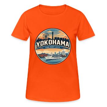 Retro Yokohama Harbor Travel Badge - Women's Breathable T-Shirt - neon orange - Front - AI Model Female 172 dark (172cm)