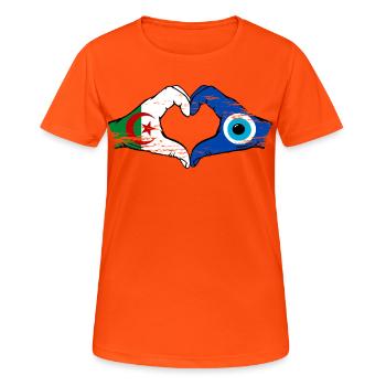 Drapeau du Nazar d’Algérie Mains Forme de cœur utilisée - T-shirt respirant Femme - orange néon - Devant - AI Model Female 172 dark (172cm)