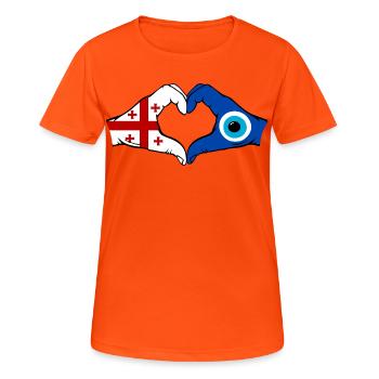 Drapeau du Georgia Nazar Mains en forme de cœur - T-shirt respirant Femme - orange néon - Devant - AI Model Female 172 dark (172cm)