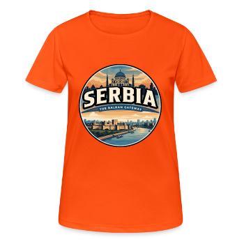 Retro Serbia Belgrade Fortress Badge - Women's Breathable T-Shirt - neon orange - Front - AI Model Female 172 dark (172cm)
