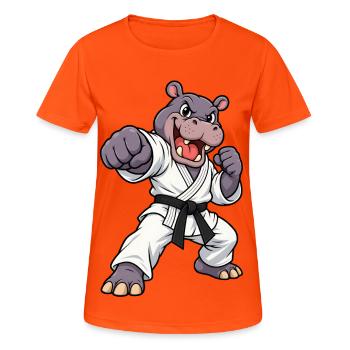 Strong hippopotamus in karate - Women's Breathable T-Shirt - neon orange - Front - AI Model Female 172 dark (172cm)