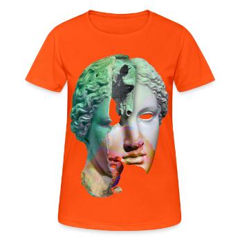 Fractured God Surreal Collage - Women's Breathable T-Shirt - neon orange - Front - AI Model Female 172 dark (172cm)