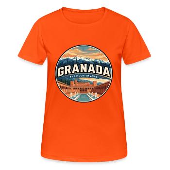 Écusson rétro du palais Granada Alhambra - T-shirt respirant Femme - orange néon - Devant - AI Model Female 172 dark (172cm)