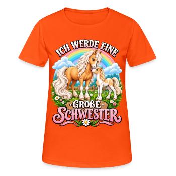 Süße Pferde Ich werde große Schwester Nachwuchs  - Frauen T-Shirt atmungsaktiv - Neonorange - Vorne - AI Model Female 172 dark (172cm)