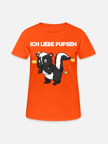 Ich Liebe Pupsen Stinktier Lustig Furzen Spruch - Frauen T-Shirt atmungsaktiv - Neonorange