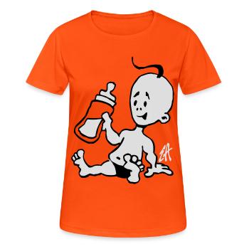 Baby with a milk bottle - Women's Breathable T-Shirt - neon orange - Front - AI Model Female 172 dark (172cm)