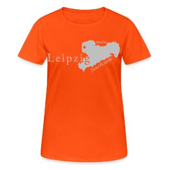 Leipzig - Mein Sachsen - Heimatstadt - Frauen T-Shirt atmungsaktiv - Neonorange - Vorne - AI Model Female 172 dark (172cm)