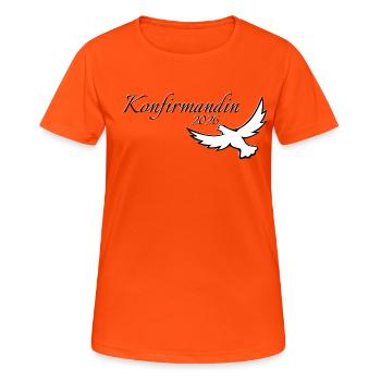 Confirmation 2026 Confirmation Le pigeon vole haut - T-shirt respirant Femme - orange néon - Devant - AI Model Female 172 dark (172cm)