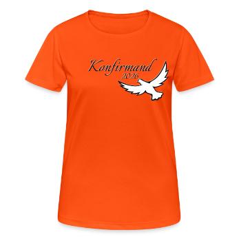 Konfirmation 2026 Konfirmand auffliegende Taube - Frauen T-Shirt atmungsaktiv - Neonorange - Vorne - AI Model Female 172 dark (172cm)