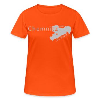 Chemnitz - Mein Sachsen - Heimatstadt - Frauen T-Shirt atmungsaktiv - Neonorange - Vorne - AI Model Female 172 dark (172cm)