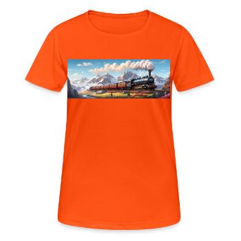 Nostalgic Railway Train with Steam Locomotive - Women's Breathable T-Shirt - neon orange - Front - AI Model Female 172 dark (172cm)