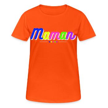 Maman coloré flashy vintage années 90. Fête mères - T-shirt respirant Femme - orange néon - Devant - AI Model Female 172 dark (172cm)