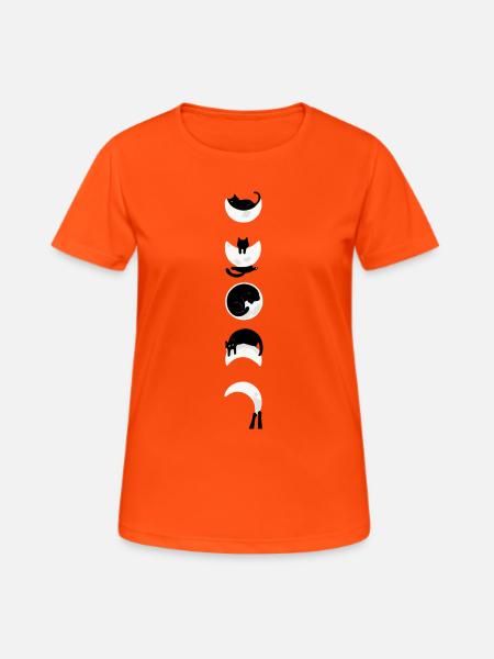 Minimalist Cat Moon Phases - Women's Breathable T-Shirt - neon orange