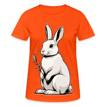 White Rabbit with Leaf Plant - Women's Breathable T-Shirt - neon orange - Front - AI Model Female 172 dark (172cm)