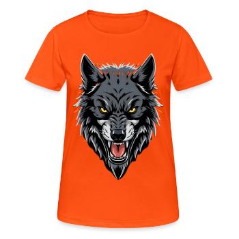 Aggressiver Wolf - Frauen T-Shirt atmungsaktiv - Neonorange - Vorne - AI Model Female 172 dark (172cm)