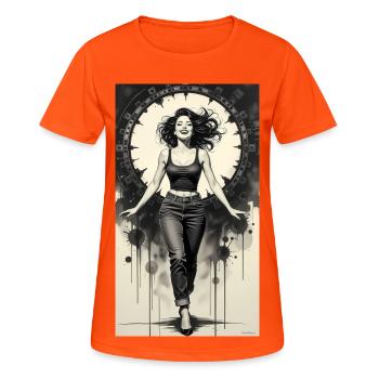 Sirène monochrome et auréole de fer - T-shirt respirant Femme - orange néon - Devant - AI Model Female 172 dark (172cm)