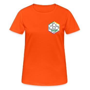 DM-Logo 2026_new - Frauen T-Shirt atmungsaktiv - Neonorange - Vorne - AI Model Female 172 dark (172cm)