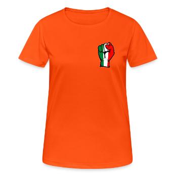 Drapeau de l’Italie Symbole de la main du poing - T-shirt respirant Femme - orange néon - Devant - AI Model Female 172 dark (172cm)