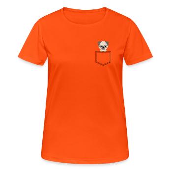 Kulleraugen Pug Cartoon - Frauen T-Shirt atmungsaktiv - Neonorange - Vorne - AI Model Female 172 dark (172cm)