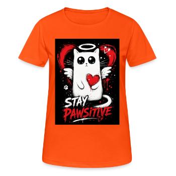Graffiti de chat Stay Pawsitive - T-shirt respirant Femme - orange néon - Devant - AI Model Female 172 dark (172cm)