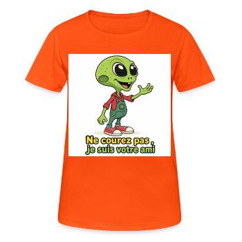 Alien - Ne courez pas ,je suis votre ami - T-shirt respirant Femme - orange néon - Devant - AI Model Female 172 dark (172cm)