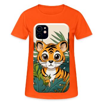 Tigerjunge im Dschungel - Frauen T-Shirt atmungsaktiv - Neonorange - Vorne - AI Model Female 172 dark (172cm)