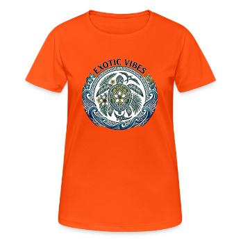 Exotische Vibes 🐢 Sammlung Textil Tatau - Frauen T-Shirt atmungsaktiv - Neonorange - Vorne - AI Model Female 172 dark (172cm)