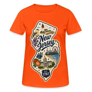 New Jersey Garden State Vintage Reiseaufkleber - Frauen T-Shirt atmungsaktiv - Neonorange - Vorne - AI Model Female 172 dark (172cm)