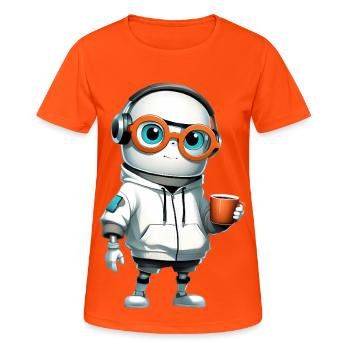 Kleiner Roboter im Hoodie - Frauen T-Shirt atmungsaktiv - Neonorange - Vorne - AI Model Female 172 dark (172cm)