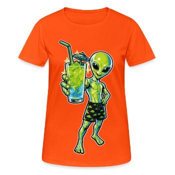 Alien Cocktail Party - Frauen T-Shirt atmungsaktiv - Neonorange - Vorne - AI Model Female 172 dark (172cm)