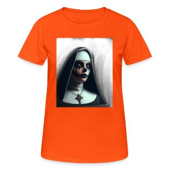 Dämonische Nonne im Nebel - Frauen T-Shirt atmungsaktiv - Neonorange - Vorne - AI Model Female 172 dark (172cm)