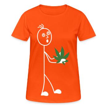 Bonhomme allumette avec une feuille à la main - T-shirt respirant Femme - orange néon - Devant - AI Model Female 172 dark (172cm)