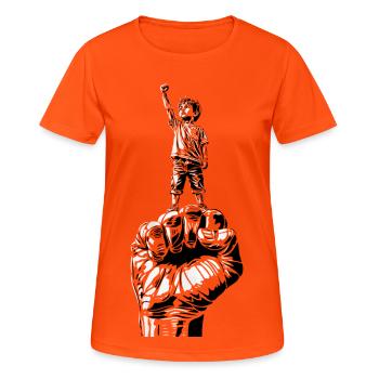 Das rebellische Kind - Frauen T-Shirt atmungsaktiv - Neonorange - Vorne - AI Model Female 172 dark (172cm)