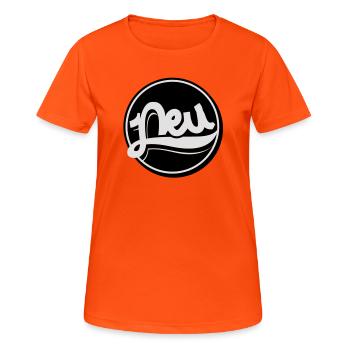 Nouveau bouton - T-shirt respirant Femme - orange néon - Devant - AI Model Female 172 dark (172cm)