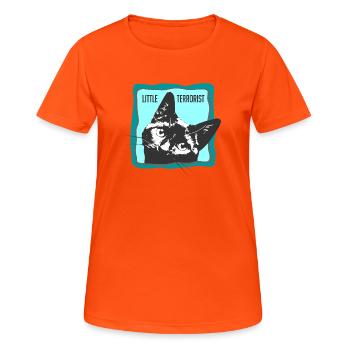 Katzenporträt mit Slogans - Frauen T-Shirt atmungsaktiv - Neonorange - Vorne - AI Model Female 172 dark (172cm)