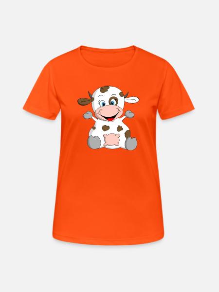 herzige Kuh sagt Muh - Frauen T-Shirt atmungsaktiv - Neonorange